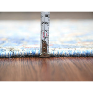 2'x3' Carolina Blue, Afghan Peshawar with Birds of Paradise Design, Soft Wool, Vegetable Dyes, Hand Knotted, Mat, Sample, Oriental Rug FWR120264