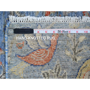 2'x3' Carolina Blue, Afghan Peshawar with Birds of Paradise Design, Soft Wool, Vegetable Dyes, Hand Knotted, Mat, Sample, Oriental Rug FWR120264