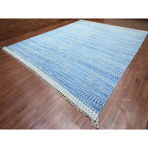 12'2"x15'3" Imperial Blue, Moroccan Weave, All Over Intricate Block Geometric Design, Textured Pile, 100% Wool, Hand Knotted, Oversized, Oriental Rug FWR120306