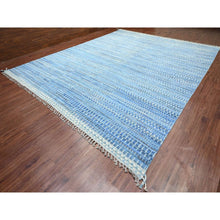 Load image into Gallery viewer, 12&#39;2&quot;x15&#39;3&quot; Imperial Blue, Moroccan Weave, All Over Intricate Block Geometric Design, Textured Pile, 100% Wool, Hand Knotted, Oversized, Oriental Rug FWR120306