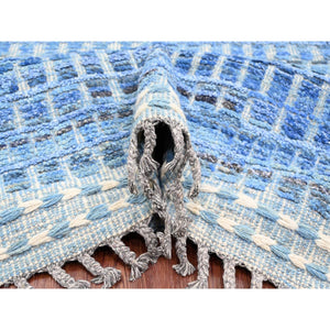 12'2"x15'3" Imperial Blue, Moroccan Weave, All Over Intricate Block Geometric Design, Textured Pile, 100% Wool, Hand Knotted, Oversized, Oriental Rug FWR120306