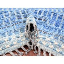 Load image into Gallery viewer, 12&#39;2&quot;x15&#39;3&quot; Imperial Blue, Moroccan Weave, All Over Intricate Block Geometric Design, Textured Pile, 100% Wool, Hand Knotted, Oversized, Oriental Rug FWR120306