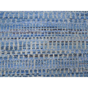 12'2"x15'3" Imperial Blue, Moroccan Weave, All Over Intricate Block Geometric Design, Textured Pile, 100% Wool, Hand Knotted, Oversized, Oriental Rug FWR120306