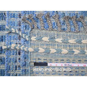 12'2"x15'3" Imperial Blue, Moroccan Weave, All Over Intricate Block Geometric Design, Textured Pile, 100% Wool, Hand Knotted, Oversized, Oriental Rug FWR120306