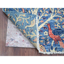 Load image into Gallery viewer, 2&#39;x3&#39; Imperial Blue, Afghan Peshawar with Birds of Paradise Design, Vegetable Dyes, Sample, Hand Knotted, Soft and Shiny Wool, Mat, Oriental Rug FWR120318