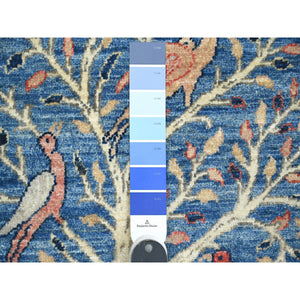 2'x3' Imperial Blue, Afghan Peshawar with Birds of Paradise Design, Vegetable Dyes, Sample, Hand Knotted, Soft and Shiny Wool, Mat, Oriental Rug FWR120318