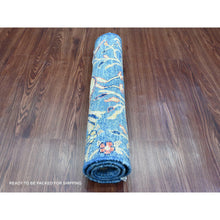 Load image into Gallery viewer, 2&#39;x3&#39; Imperial Blue, Afghan Peshawar with Birds of Paradise Design, Vegetable Dyes, Sample, Hand Knotted, Soft and Shiny Wool, Mat, Oriental Rug FWR120318