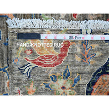 Load image into Gallery viewer, 2&#39;x3&#39; Dim Gray, Afghan Peshawar With Birds Of Paradise Design, Hand Knotted, Soft Wool, Vegetable Dyes, Mat, Sample, Oriental Rug FWR120324