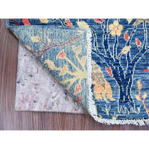 2'x3' Yale Blue, Afghan Peshawar with Birds of Paradise Design, Hand Knotted, Soft and Velvety Wool, Veggie Dyes, Sample, Mat, Oriental Rug FWR120354