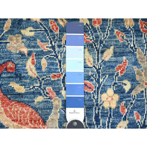 2'x3' Yale Blue, Afghan Peshawar with Birds of Paradise Design, Hand Knotted, Soft and Velvety Wool, Veggie Dyes, Sample, Mat, Oriental Rug FWR120354