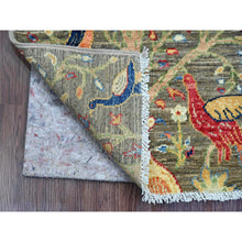Load image into Gallery viewer, 2&#39;x3&#39; Nickel Gray, Hand Knotted, Afghan Peshawar With Birds Of Paradise Design, Soft And Shiny Wool, Vegetable Dyes, Mat, Sample, Oriental Rug FWR120366