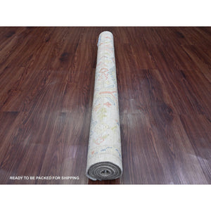 4'x6' Oyster Gray, Hand Knotted, Afghan Angora Oushak With Serrated Leaf Design, Natural Dyes, 100% Wool, Oriental Rug FWR120396