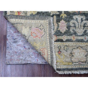 4'x5'9" Anchor Gray, Afghan Angora Oushak With Colorful Leaf Design, Hand Knotted, Natural Dyes, 100% Wool, Oriental Rug FWR120402