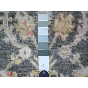 4'x5'9" Anchor Gray, Afghan Angora Oushak With Colorful Leaf Design, Hand Knotted, Natural Dyes, 100% Wool, Oriental Rug FWR120402