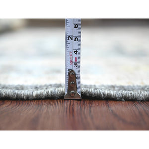 4'x5'9" Anchor Gray, Afghan Angora Oushak With Colorful Leaf Design, Hand Knotted, Natural Dyes, 100% Wool, Oriental Rug FWR120402