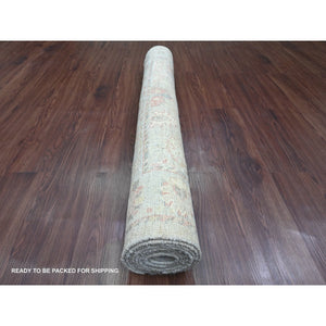 4'2"x9'10" Spanish Gray, Afghan Angora Oushak with All Over Vines Design, Vegetable Dyes, Hand Knotted, Pure Wool, Wide Runner, Oriental Rug FWR120408