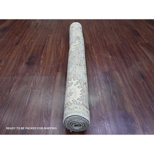 4'x5'10" Stone Gray, Afghan Angora Oushak With Floral Design, Veggie Dyes, Hand Knotted, 100% Wool, Runner, Oriental Rug FWR120420