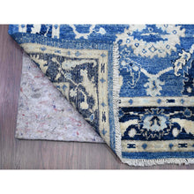Load image into Gallery viewer, 4&#39;x15&#39;7&quot; Imperial Blue, Hand Knotted, Afghan Angora Oushak With All Over Leaf Design, Vegetable Dyes, 100% Wool, Wide Runner, Oriental Rug FWR120426