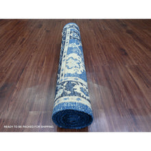 Load image into Gallery viewer, 4&#39;x15&#39;7&quot; Imperial Blue, Hand Knotted, Afghan Angora Oushak With All Over Leaf Design, Vegetable Dyes, 100% Wool, Wide Runner, Oriental Rug FWR120426