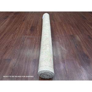 4'1"x6' Oyster Gray, Afghan Angora Oushak With All Over Leaf Design, Vegetable Dyes, Hand Knotted, 100% Wool, Oriental Rug FWR120432