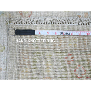 4'1"x6' Oyster Gray, Afghan Angora Oushak With All Over Leaf Design, Vegetable Dyes, Hand Knotted, 100% Wool, Oriental Rug FWR120432