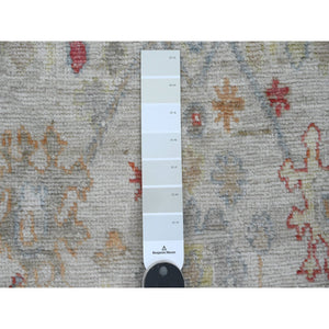3'10"x12'3" Pearl White, Afghan Angora Oushak With Colorful Leaf Design, Hand Knotted, Veggie Dyes, 100% Wool, Runner, Oriental Rug FWR120444