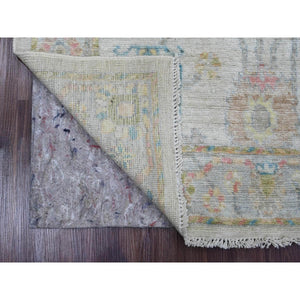 4'1"x9'6" Chiffon White, Hand Knotted, Afghan Angora Oushak with Colorful Leaf Design, Vegetable Dyes, 100% Wool, Wide Runner, Oriental Rug FWR120456