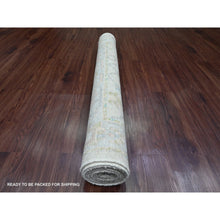 Load image into Gallery viewer, 4&#39;1&quot;x9&#39;6&quot; Chiffon White, Hand Knotted, Afghan Angora Oushak With Colorful Leaf Design, Vegetable Dyes, 100% Wool, Wide Runner, Oriental Rug FWR120456