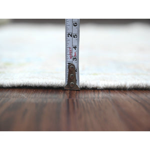 4'1"x9'6" Chiffon White, Hand Knotted, Afghan Angora Oushak with Colorful Leaf Design, Vegetable Dyes, 100% Wool, Wide Runner, Oriental Rug FWR120456