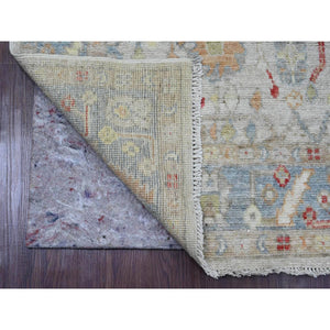 4'x12'3' Cotton White, Afghan Angora Oushak with All Over Leaf Design, Veggie Dyes, Hand Knotted, 100% Wool, Wide Runner, Oriental Rug FWR120462