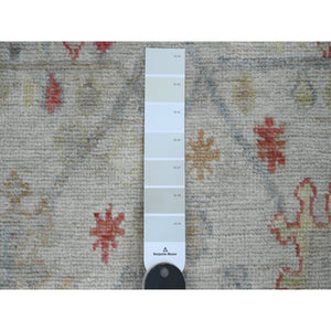 4'x12'3' Cotton White, Afghan Angora Oushak with All Over Leaf Design, Veggie Dyes, Hand Knotted, 100% Wool, Wide Runner, Oriental Rug FWR120462