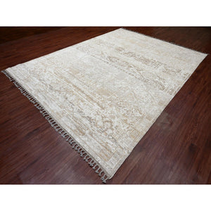 9'1"x12'5" Dark Vanilla Brown, Moroccan Weave With Erased And Broken Pattern, Abrash, Hand Knotted, Pure Wool, Oriental Rug FWR120474