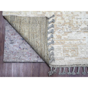 9'1"x12'5" Dark Vanilla Brown, Moroccan Weave With Erased And Broken Pattern, Abrash, Hand Knotted, Pure Wool, Oriental Rug FWR120474