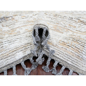 9'1"x12'5" Dark Vanilla Brown, Moroccan Weave With Erased And Broken Pattern, Abrash, Hand Knotted, Pure Wool, Oriental Rug FWR120474