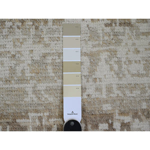 9'1"x12'5" Dark Vanilla Brown, Moroccan Weave With Erased And Broken Pattern, Abrash, Hand Knotted, Pure Wool, Oriental Rug FWR120474
