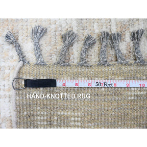 9'1"x12'5" Dark Vanilla Brown, Moroccan Weave With Erased And Broken Pattern, Abrash, Hand Knotted, Pure Wool, Oriental Rug FWR120474