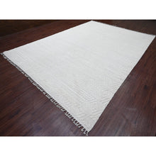 Load image into Gallery viewer, 9&#39;10&quot;x14&#39;1&quot; Pearl White, Moroccan Weave, Tone On Tone, Intricate Diamond Pattern, Hand Knotted, 100% Wool, Oriental Rug FWR120480