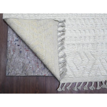 Load image into Gallery viewer, 9&#39;10&quot;x14&#39;1&quot; Pearl White, Moroccan Weave, Tone On Tone, Intricate Diamond Pattern, Hand Knotted, 100% Wool, Oriental Rug FWR120480