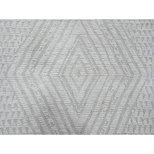 9'10"x14'1" Pearl White, Moroccan Weave, Tone On Tone, Intricate Diamond Pattern, Hand Knotted, 100% Wool, Oriental Rug FWR120480