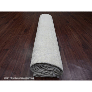 9'10"x14'1" Pearl White, Moroccan Weave, Tone On Tone, Intricate Diamond Pattern, Hand Knotted, 100% Wool, Oriental Rug FWR120480