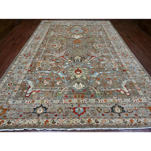 10'x13'10" Cedar Brown, Peshawar Aryana With Bijar Garus Design, Colorful Pattern, Hand Knotted, Vegetable Dyes, Densely Woven, 100% Wool, Oriental Rug FWR120504
