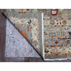 10'x13'10" Cedar Brown, Peshawar Aryana With Bijar Garus Design, Colorful Pattern, Hand Knotted, Vegetable Dyes, Densely Woven, 100% Wool, Oriental Rug FWR120504