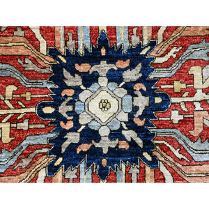 9'6"x12' Crimson Red, Hand Knotted, Aryana Collection With Heriz Design, Distinct Abrash, Vegetable Dyes, 100% Wool, Oriental Rug FWR120510