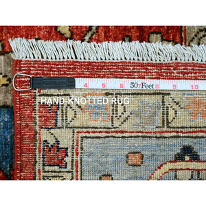 9'6"x12' Crimson Red, Hand Knotted, Aryana Collection With Heriz Design, Distinct Abrash, Vegetable Dyes, 100% Wool, Oriental Rug FWR120510