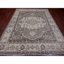 Load image into Gallery viewer, 8&#39;1&quot;x9&#39;9&quot; Fossil Gray, Serapi Heriz With Large Medallion Design, Peshawar, Natural Dyes, Hand Knotted, 100% Wool, Oriental Rug FWR120546