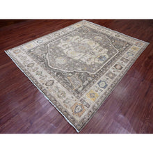 Load image into Gallery viewer, 8&#39;1&quot;x9&#39;9&quot; Fossil Gray, Serapi Heriz With Large Medallion Design, Peshawar, Natural Dyes, Hand Knotted, 100% Wool, Oriental Rug FWR120546