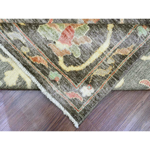 10'x13'5" Mocha Brown, Afghan Angora Oushak with Soft Colors Leaf Design, Hand Knotted, Vegetable Dyes, 100% Wool, Oriental Rug FWR120558