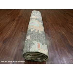 10'x13'5" Mocha Brown, Afghan Angora Oushak With Soft Colors Leaf Design, Hand Knotted, Vegetable Dyes, 100% Wool, Oriental Rug FWR120558