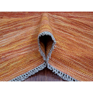 9'x12' Amber Orange, Solid Design, Hand Woven, Afghan Hand Spun Wool, Vegetable Dyes, Flat Weave Kilim, Oriental Rug FWR120564