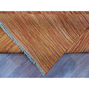 9'x12' Amber Orange, Solid Design, Hand Woven, Afghan Hand Spun Wool, Vegetable Dyes, Flat Weave Kilim, Oriental Rug FWR120564